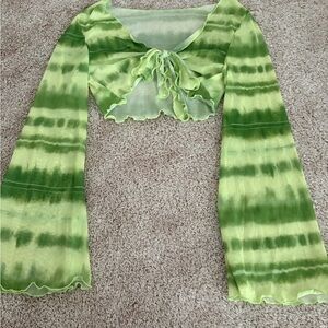 SHEIN Green Tie Front Crop Blouse